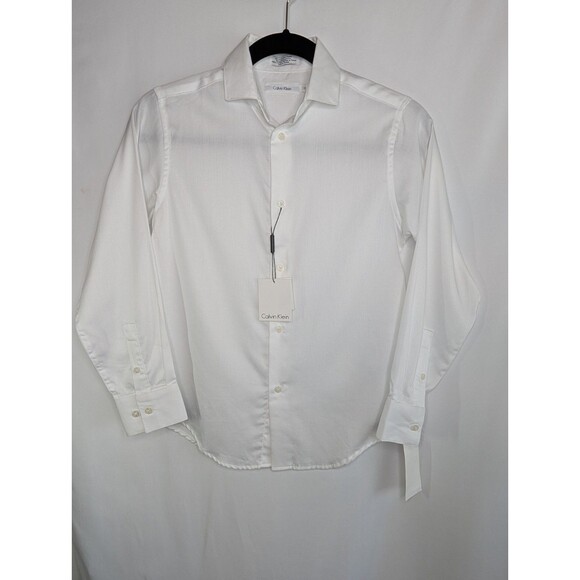 BOYS CALVIN KLEIN Satinette  BUTTON UP White Dress Shirt SIZE 10 - Picture 1 of 8